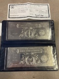 Silver Layered 2 dollar bill & colorized 1 and 2 Dollars