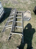 tote of Water pump hose & 2 alluminum ladders