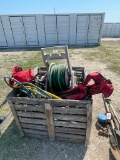 Crate full of water hose,cable & wire 2 chains