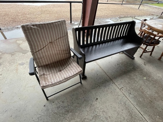 Wooden bench with lawn chair