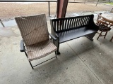 Wooden bench with lawn chair