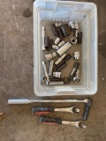 Small bucket of ratchets & mixed sized sockets