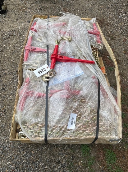 8 New 5400 lb Ratchet boomers & 16 5/16 20' chains