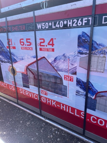 New Hill Industrial HD Shelter W50'xL40'xH26' Double truss 3 Pc