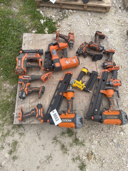 Pallet of misc ridgid power tools unknown condition/parts