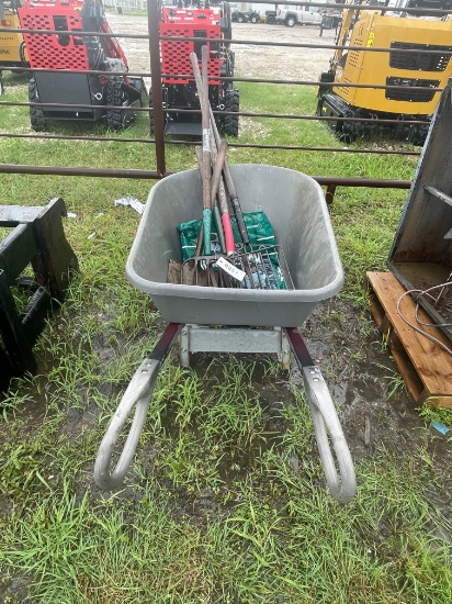 4 Pitchforks 1 wheel barrow