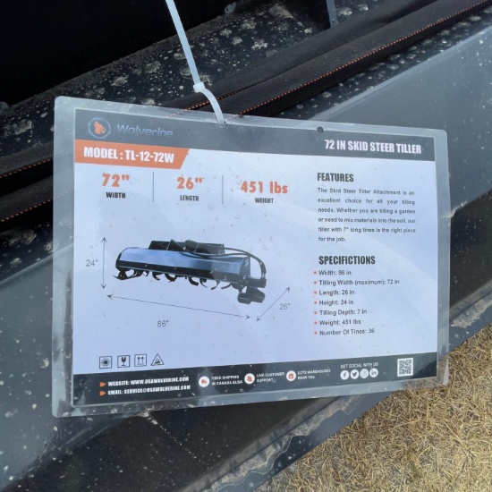 New Wolverine 72" Skid Steer Tiller
