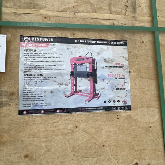 New ATS Power 100 ton capacity Hydraulic shop press