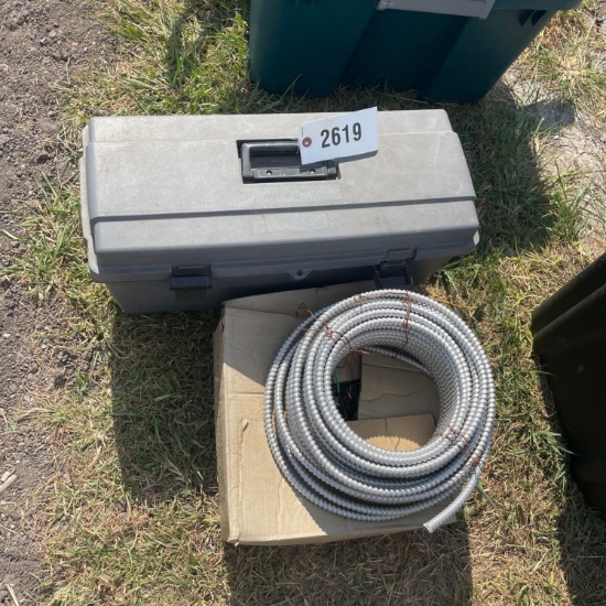 Box of nails,conduit wire and tool box with misc valves
