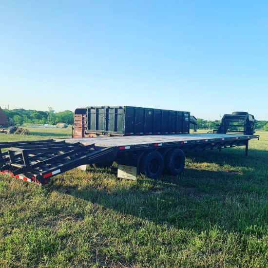 2013 36' Gooseneck CEN TEX Flatbed Trailer with Dove Tail and Tandem Duel 12K pound Axles.