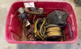 Tub of Jumper Cables, Wheel Chaulks, Extension