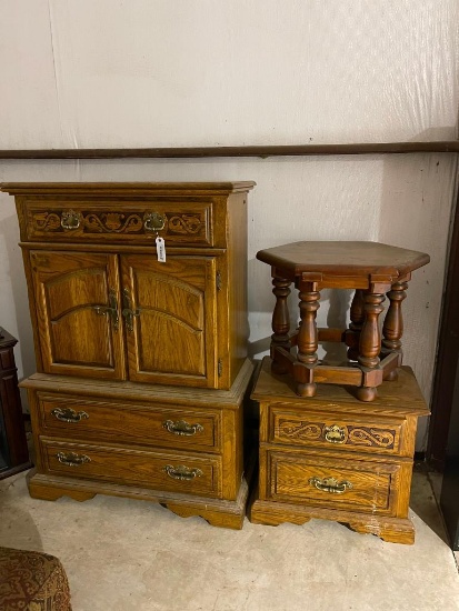 Lot of End Tables & Armoire