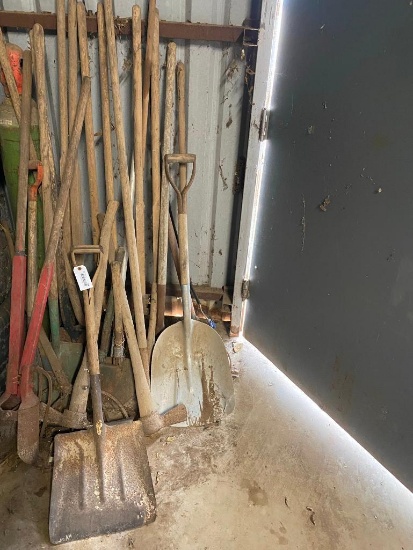 Lot of Misc. Shovels, Post Hole Diggers, Picks, etc.