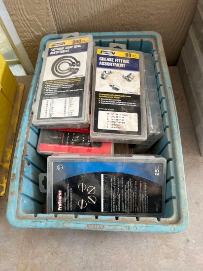 Tub Full of Misc. Snap Rings, Hose Clamps, Linch Pins