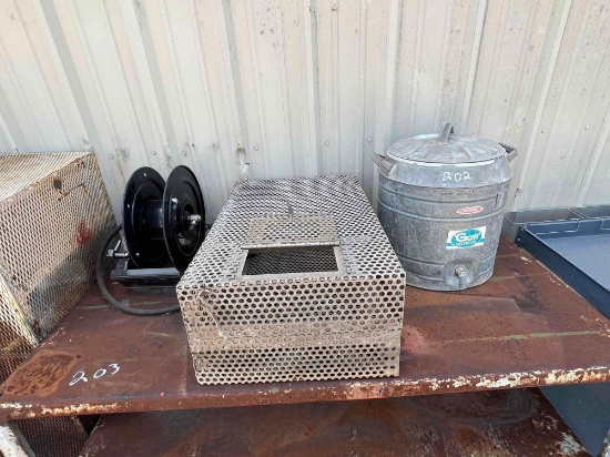 Lot of Misc. Hose Reel, Varment Trap, and Water Cooler