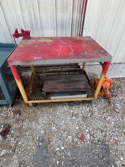 Metal Shop Table on Casters with Vice