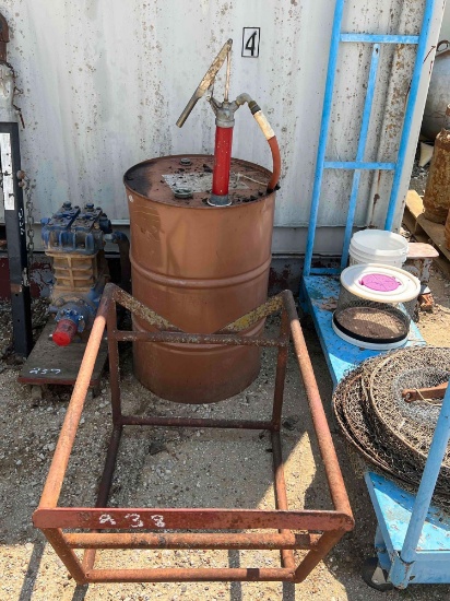 55 Gallon Drum of Oil and Barrel Stand