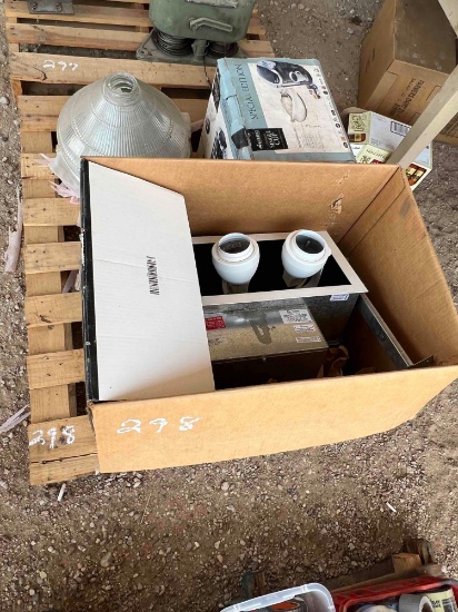 Pallet of Misc. Glass Lamp Shades, Keurig, and Track Lighting