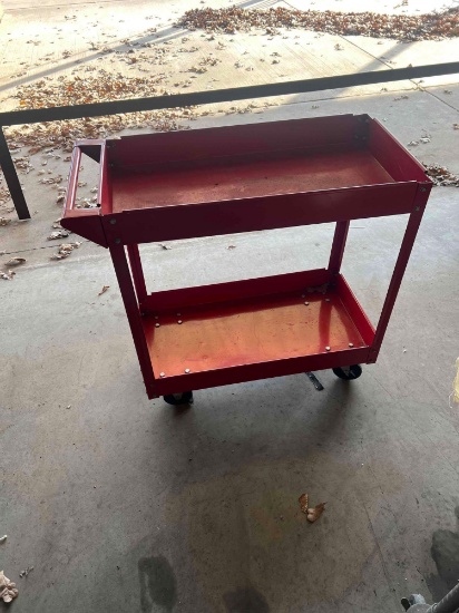 Red Metal Rolling Shop Cart