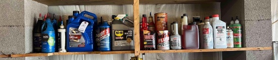 Contents of Shelf with Brake Fluid, Oil, WD-40, ect.