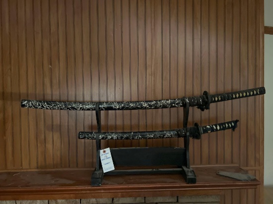 Lot of 2 Swords with Rack