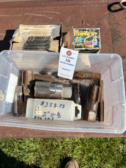 Tub of Misc. Pipe Tap, Metal Stamping Sets, and Transfer Punch Sets