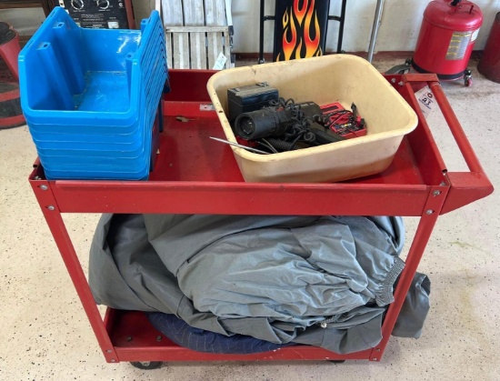 Shop Cart with Car Covers, Timing Lights, Voltage Meters, etc.