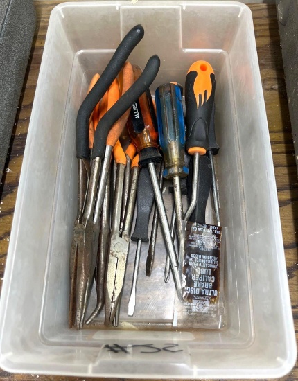 Small Tub of Misc. Long Needle Nose Pliers and Screwdrivers