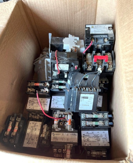 Boxes of Misc. Electrical Contactors Transformers