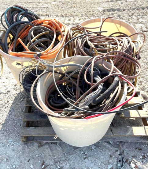 Pallet of Misc. Extension Cords, Air Hose, Wire, etc.