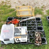 Pallet of Misc. Hydraulic Fittings, Tub of Power Tools, Barrel Pump, etc..