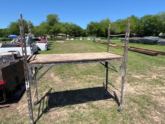 Lot of Misc. Portable Scaffolding, Rolling Cart with RV 50 amp Cords and Little Hose Reel