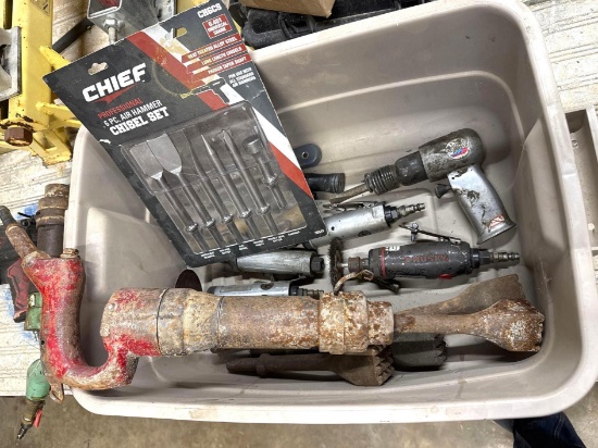 Tub of Misc. Air Chisels, Air Chisel Bits, etc.