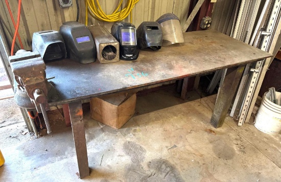 Heavy Duty Metal Welding Table with Shop Vise - 31 x 80 - Welding Helmets Included