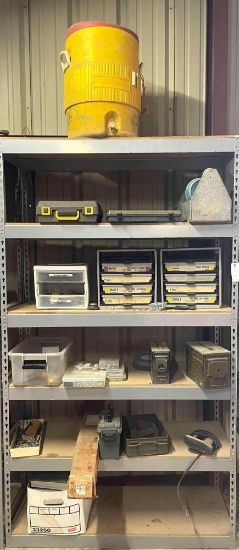 Shelf and Contents: Drink Cooler, Vacuum Pump, Automotive Trim, Hardware, Misc. Bins of Bolts and