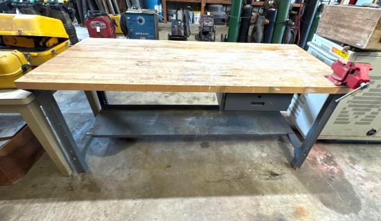 Small Butcher Block Workbench with Vise - 30x72