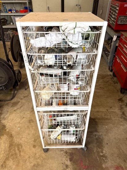 Rolling Storage Bin with Misc. Spray Paint