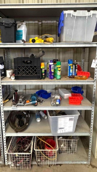Shelves of Contents: Pneumatic Planer, Sander, Oxygen Hose, etc.