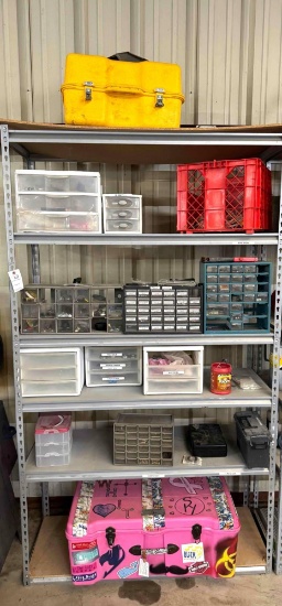 Shelf and Contents: Nut and Bolt Storage Bins, Small Ammo Boxes, etc.