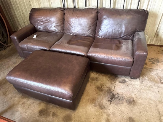 Leather Couch with Ottoman