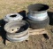 Pallet of 3 Aluminum Rims, 1 bucket of Clevis, and 1 Tire