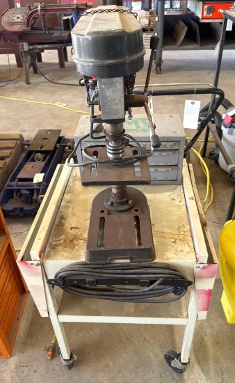 Small Drill Press on Rolling Cart with Drill Bit Storage Case - Drill Press Works