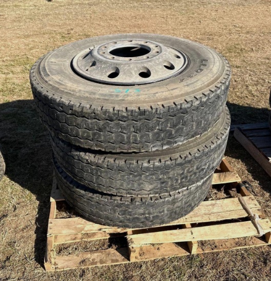 Lot of 3 Aluminum Wheels with Tires 22.5