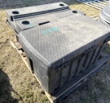 Pallet with 2 Toolboxes. One box is hydraulic hoses and the other is full of ratchet straps