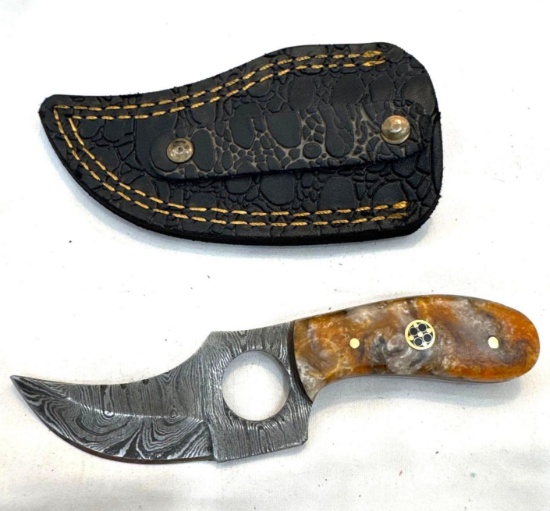 Custom Handmade Damascus Knife with Leather Scabbard