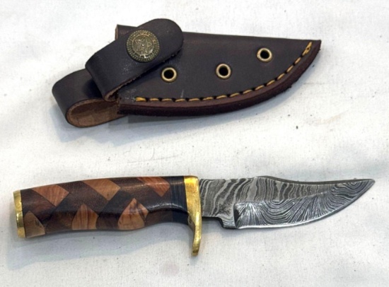 Custom Handmade Damascus Knife with Leather Scabbard