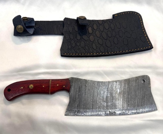 Custom Handmade Damascus Knife with Leather Scabbard