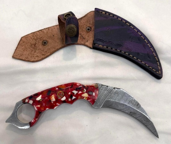 Custom Handmade Damascus Knife with Leather Scabbard