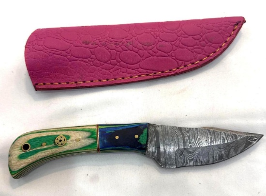 Custom Handmade Damascus Knife with Leather Scabbard