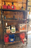 Storage Rack with Misc. Contents: Lubricants, oil cans, gas cans, etc.